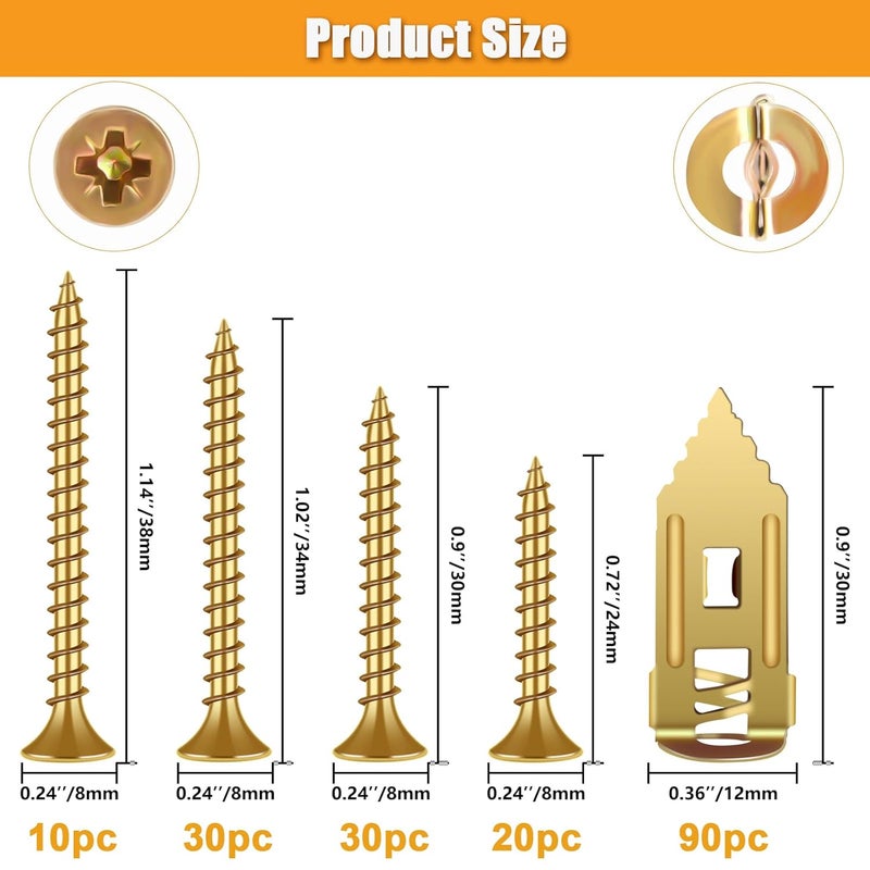 KURUI 180Pcs Self Drilling Drywall Anchors with Screws Kit, Metal & Heavy Duty Grip Anchors for Wall, Sheetrock, Expansion Anchor Assorted Sizes for Picture Frames, Shelves & Home Decor - Image 2